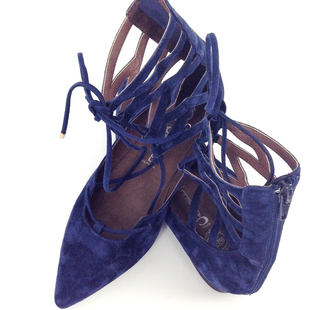 JEFFREY CAMPBELL Atrium Suede Lace-Up Navy Flats Size 6.5